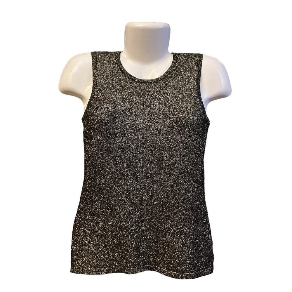 LUXE by Carmen Marc Valvo Women's Blk w/Gold Sleeveless Sweater | Size XS